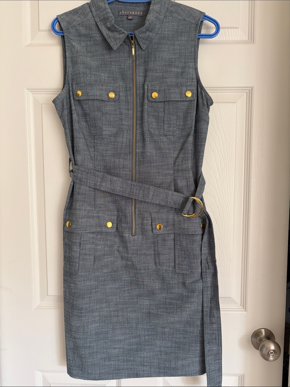 Sleeveless Zip-Front Belted Sheath Dress with Gold Hardware-Sz 10-NWOT